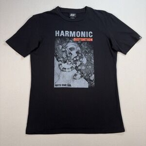 55DSL Diesel Graphic T-Shirt Mens L Black Skull Snake Cotton Harmonic Distortion